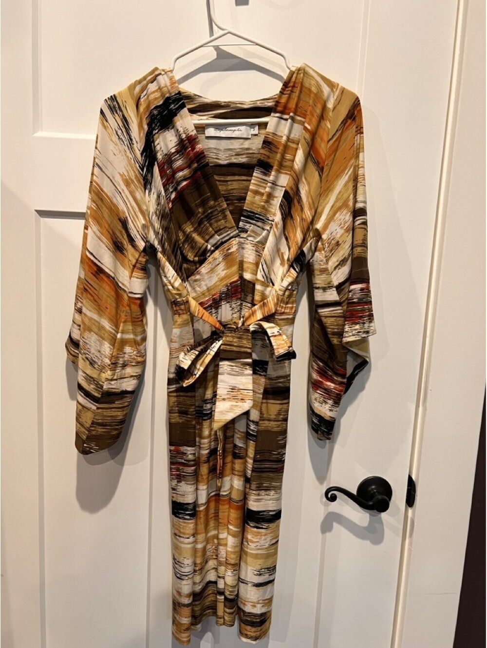 Flying Tomato Womens S Abstract Wrap Maxi Dress Brown Gold Black Boho